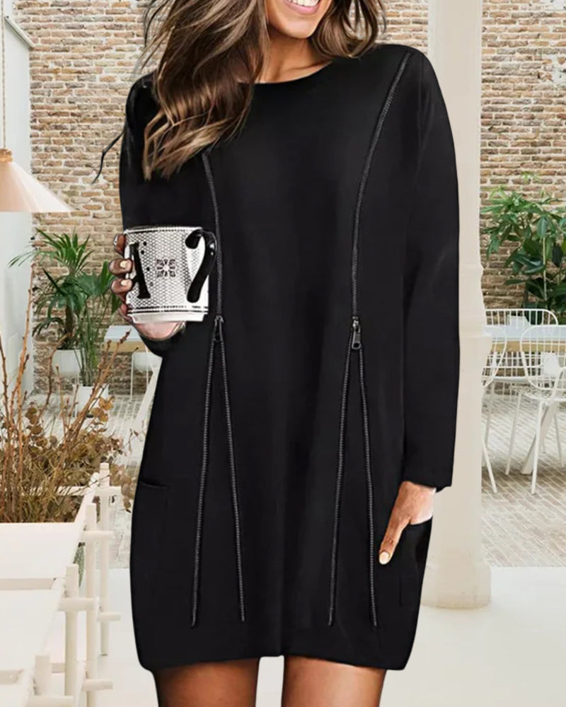 Agnes - Ensfarvet kjole med lynlås - Image 4