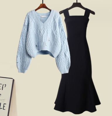 Stacey - Zweiteiliges Set aus hochwertigem Kreuzstrickpullover und Fischschwanzkleid - Image 2