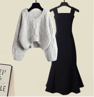 Stacey - Zweiteiliges Set aus hochwertigem Kreuzstrickpullover und Fischschwanzkleid - Image 3