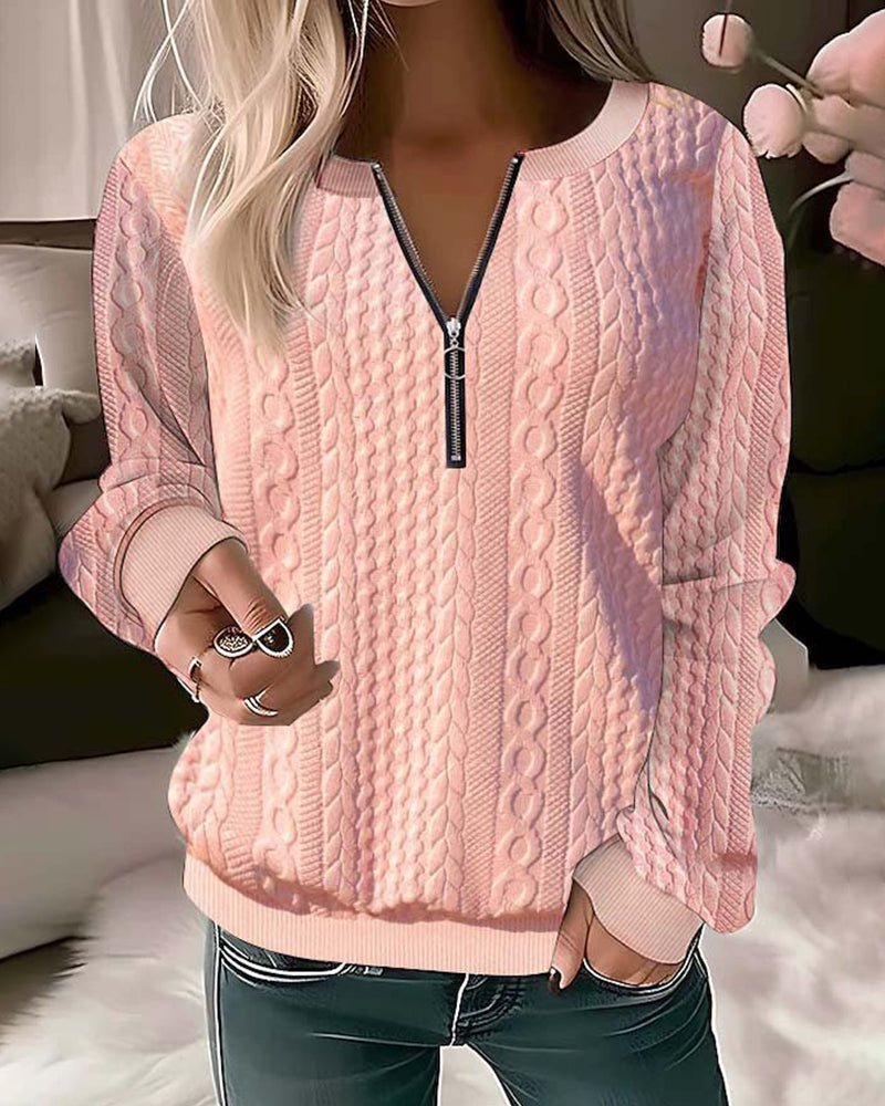 Annette - Ensfarvet-Pullover mit Lynlås