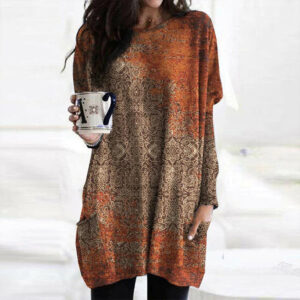 Lucianna – Eleganter orangefarbener Pullover mit Mandala-Print