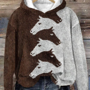 Ella - Hættetrøje und hestestrik med kunstprint