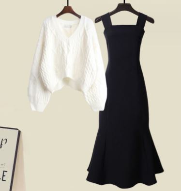 Stacey - Zweiteiliges Set aus hochwertigem Kreuzstrickpullover und Fischschwanzkleid - Image 4