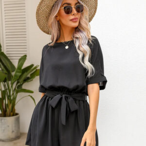 EVELYN - Bæltestrømpebuks med rund halsudskæring