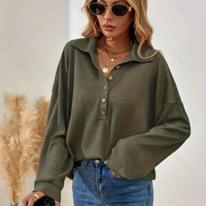 Pearl – Rib-Striket-Bluse mit Knopfleiste